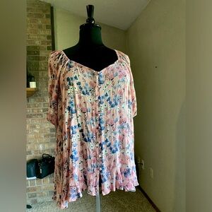 NWOT Lightweight Floral Top with Elastic Short Sleeves by Cato Size 22/24W